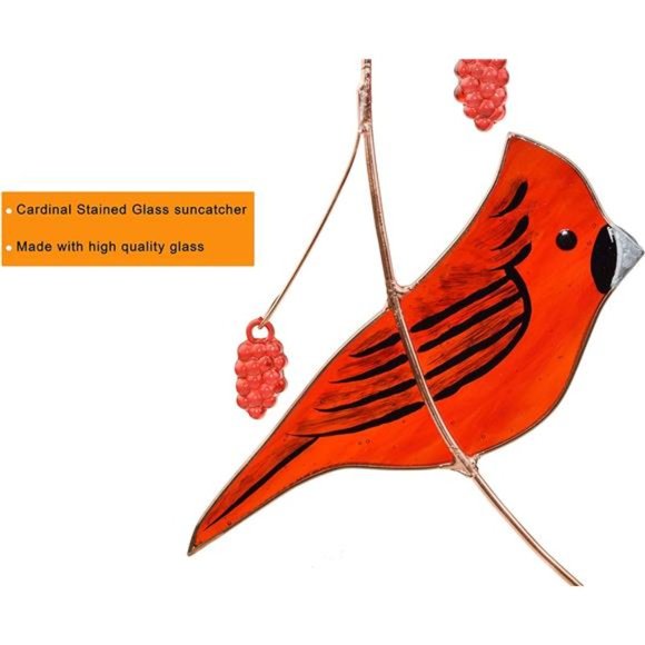 Cardinal Stained Glass suncatcher for Window Hanging - Picture 3 of 6